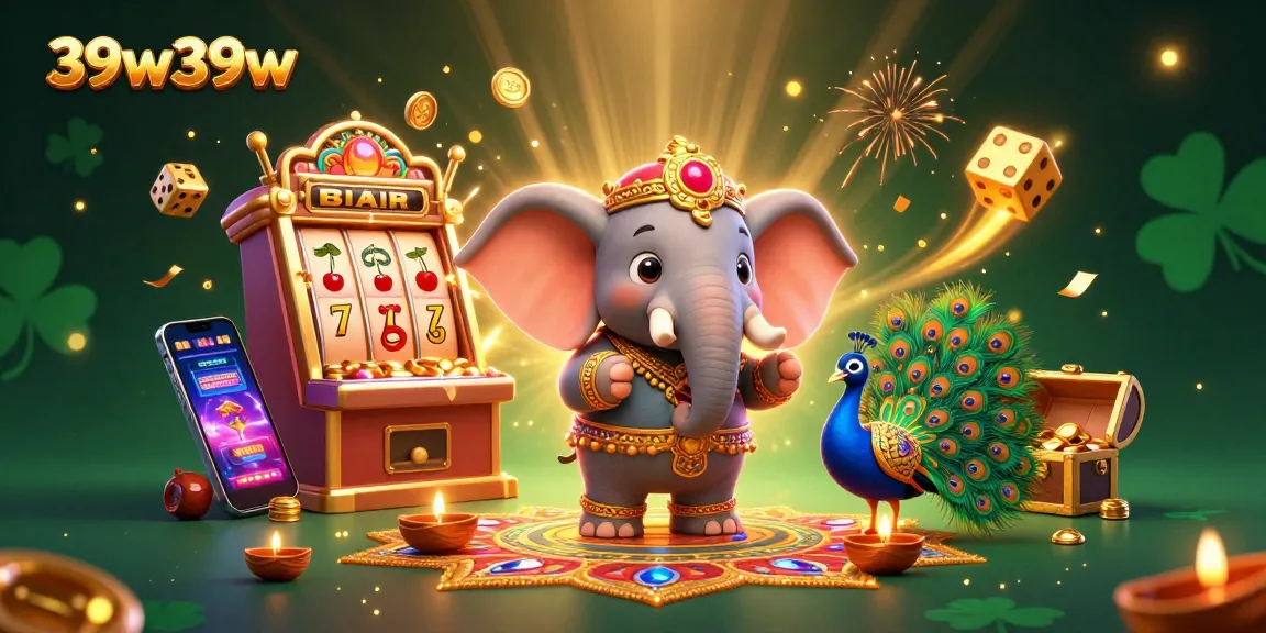 Experience vibrant casino excitement with 39w39w in this 3D illustration featuring an elephant and peacock.