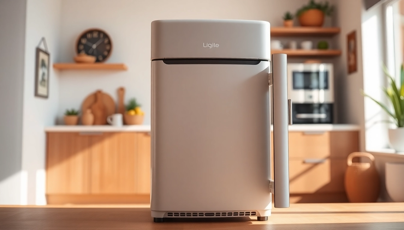 Showcase an affordable mini fridge and freezer in a modern kitchen, highlighting its sleek design.