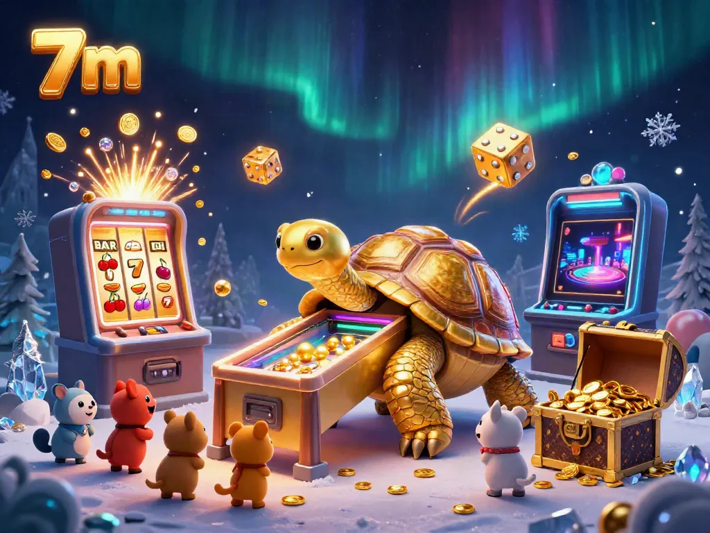 Engage in 7m gaming excitement with a golden tortoise pinball machine and exploding slot jackpots.