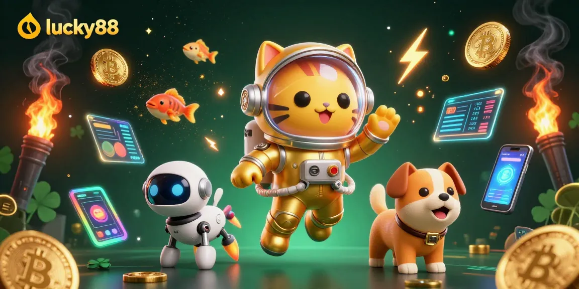 Experience thrilling gameplay with lucky88 as an astronaut cat and its robotic dog explore a vibrant cosmic casino.