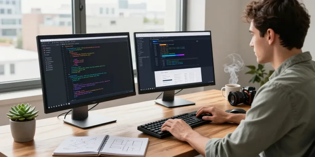 Focused development workspace showcasing website development in progress.