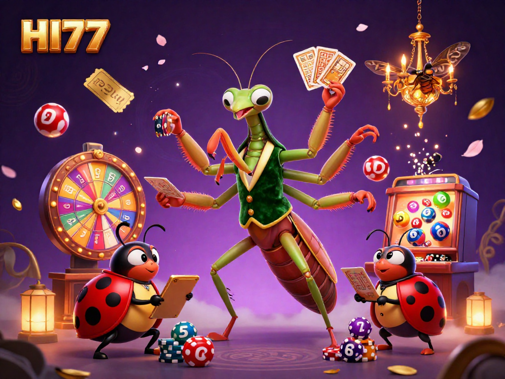 Join the excitement at HI77 as the giant praying mantis dealer delivers winning moments in a vibrant casino scene.