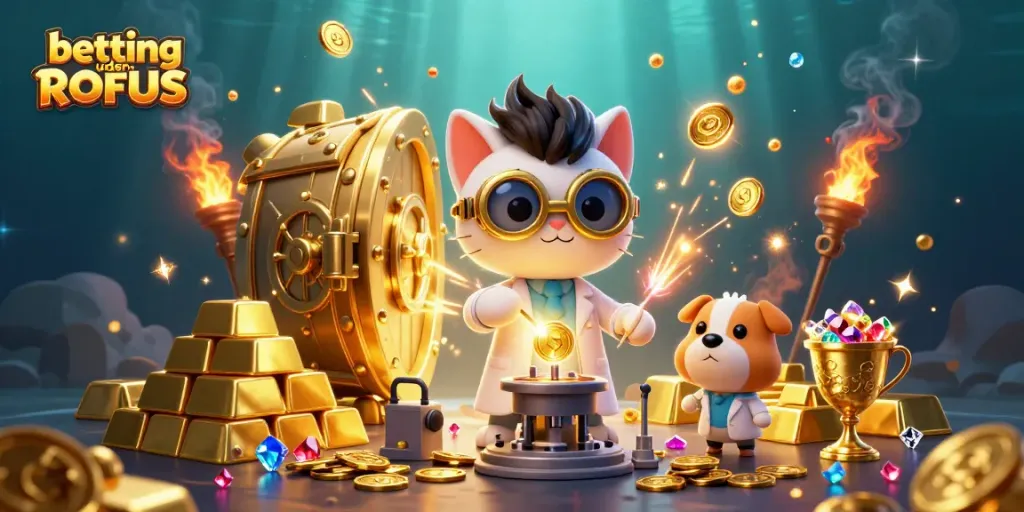 Betting sider uden ROFUS illustrated by a mad scientist cat and a lab assistant dog in a treasure-filled lab