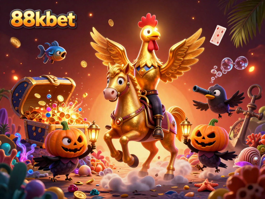 Experience excitement with 88kbet's dynamic golden rooster at a festive casino scene