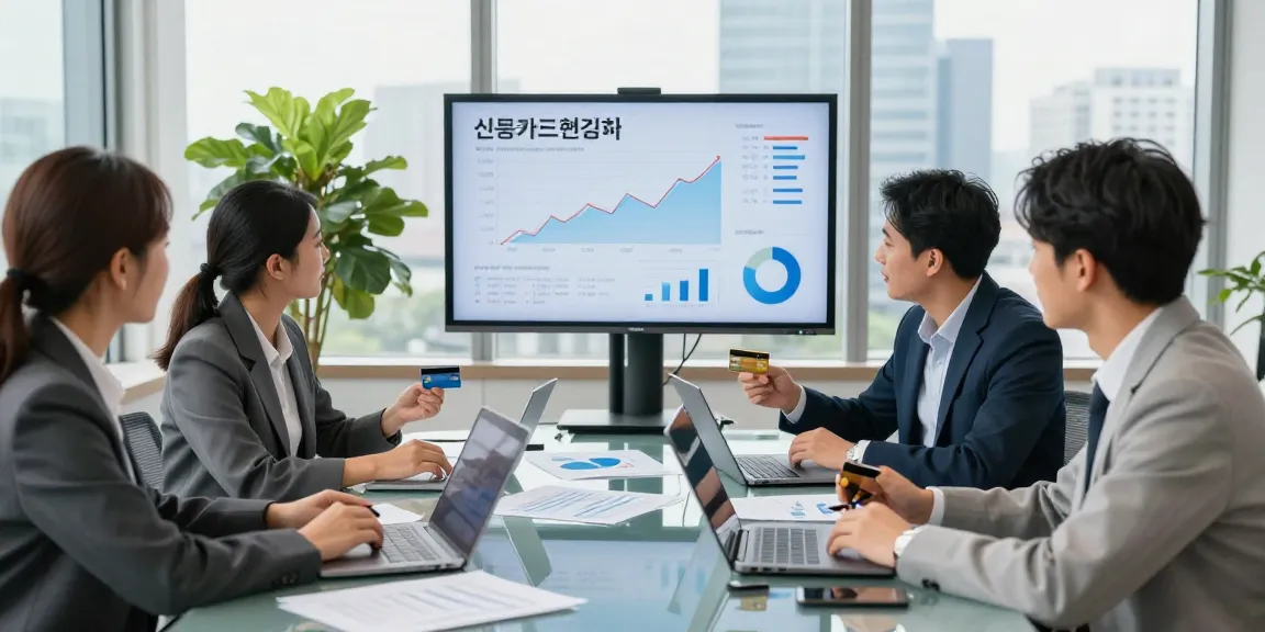 Financial advisors collaborating on 신용카드현금화 strategies in a modern office.