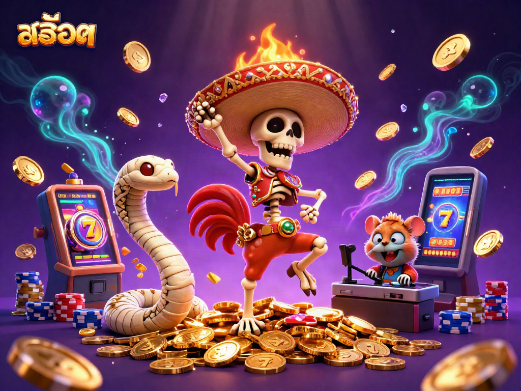 Celebrate your wins with สล็อต slot games and vibrant characters in a lively casino scene.