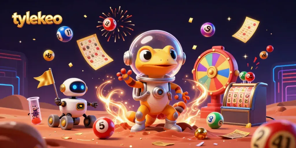 Engage with tylekeo’s vibrant Martian casino discovery, featuring colorful lottery balls and cheerful aliens!