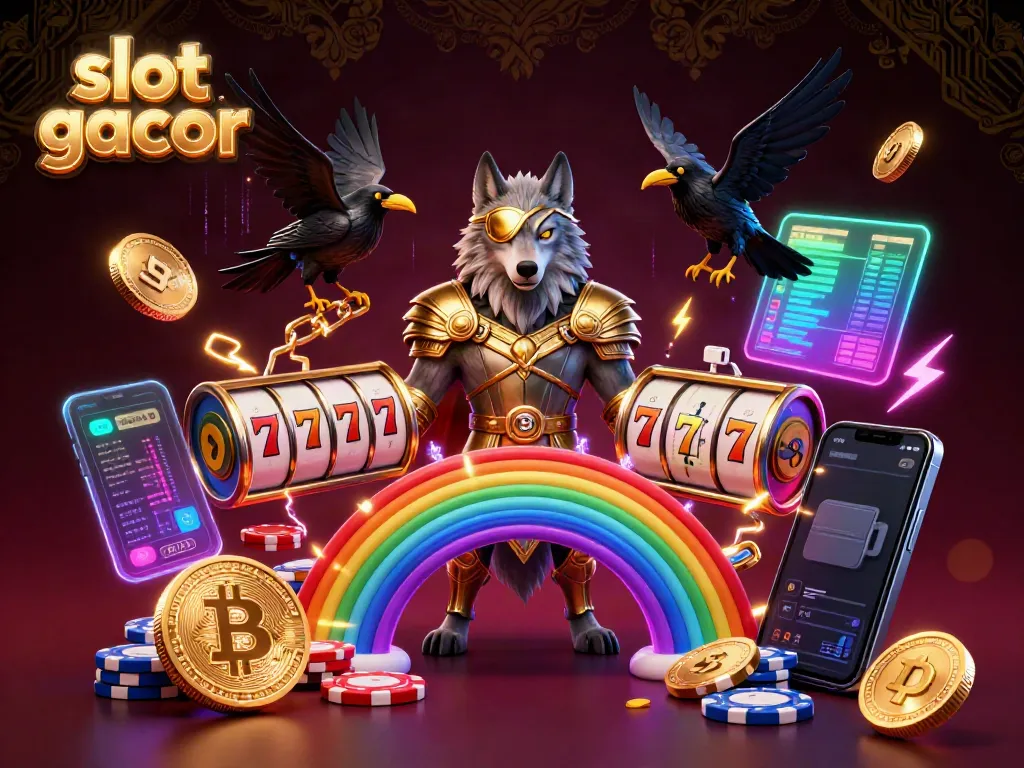 Engage with slot gacor gameplay featuring an Odin wolf and ravens amidst thrilling casino elements.