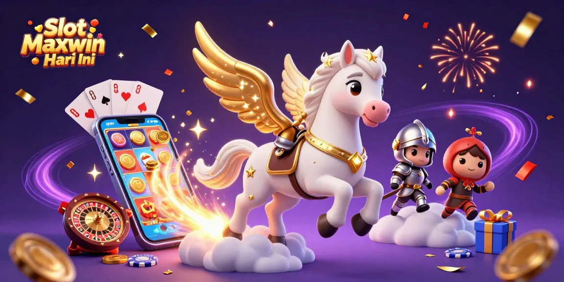 Slot Maxwin Hari Ini menunjukkan kuda putih bersayap mencari kemenangan dengan permainan slot yang berputar
