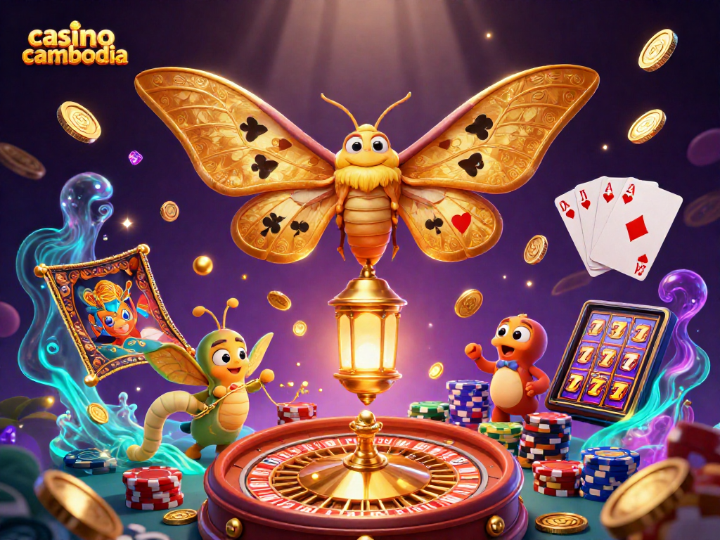 Experience vibrant casino cambodia gaming with golden wings and casino elements in dynamic 3D illustration.