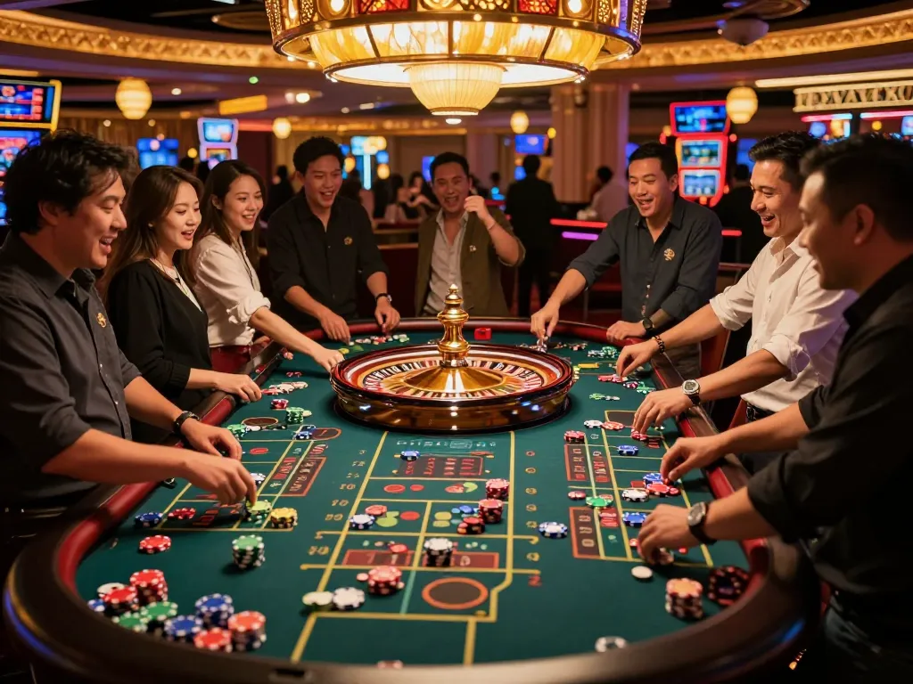 Experience the thrill of betting at TT88's captivating roulette table amidst a lively casino atmosphere