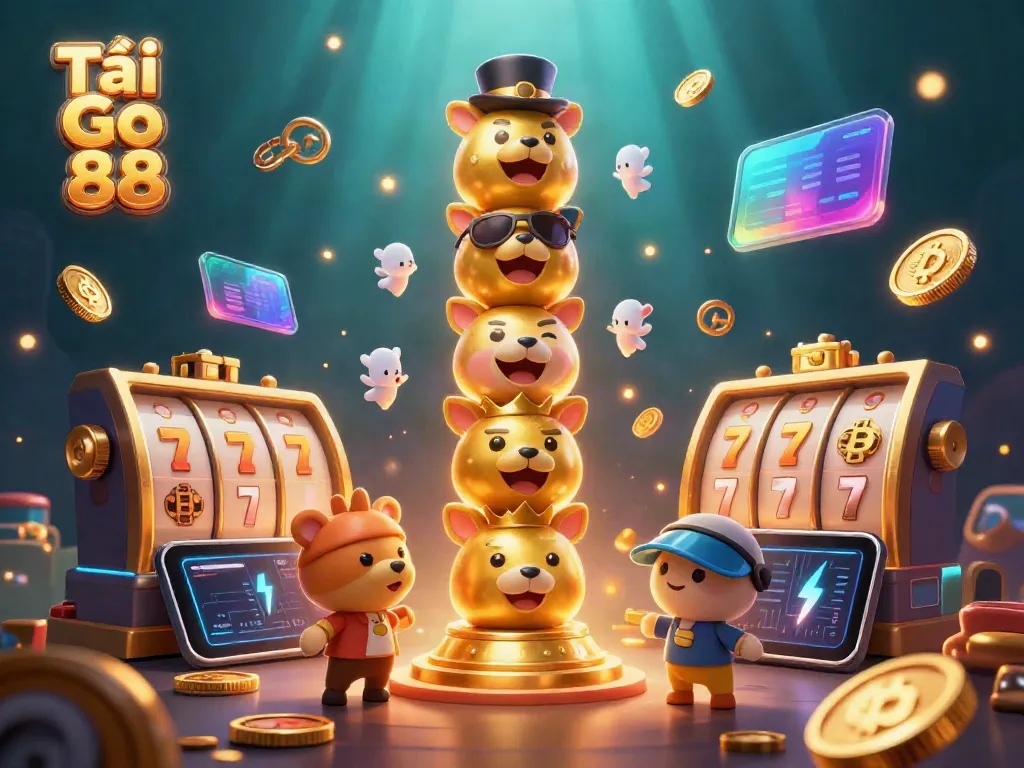 Engage in thrilling casino adventures with Tải Go 88, featuring vibrant slot games and golden totem illustrations.