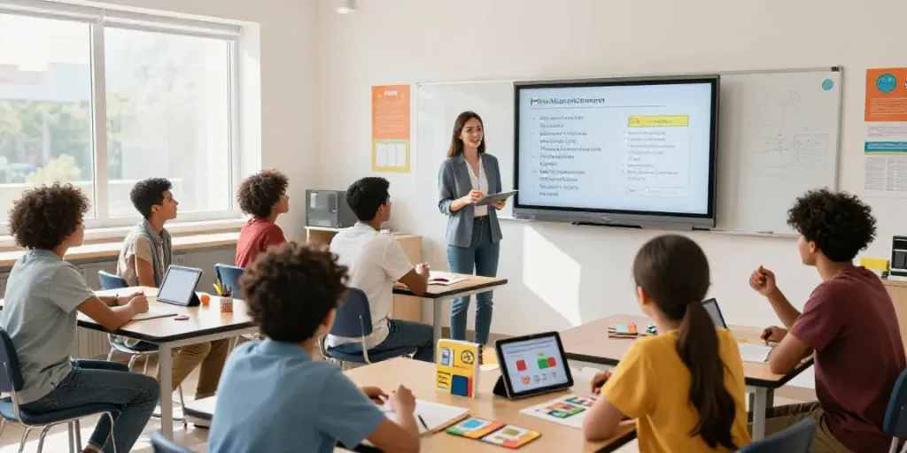 Toto language learning session in a vibrant classroom with interactive activities.