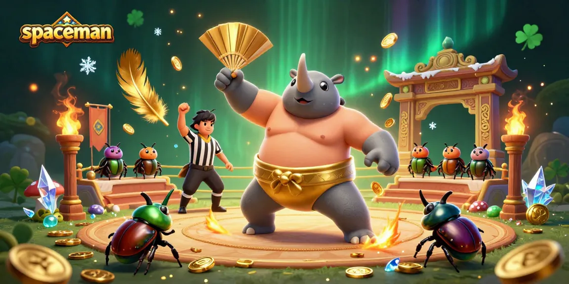 Spaceman unleashes golden coins in a vibrant casino scene with dynamic beetle characters.