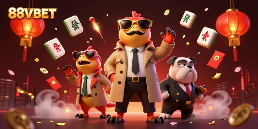 Engage with thrilling games at 88VBET featuring unique characters in a dynamic casino scene.