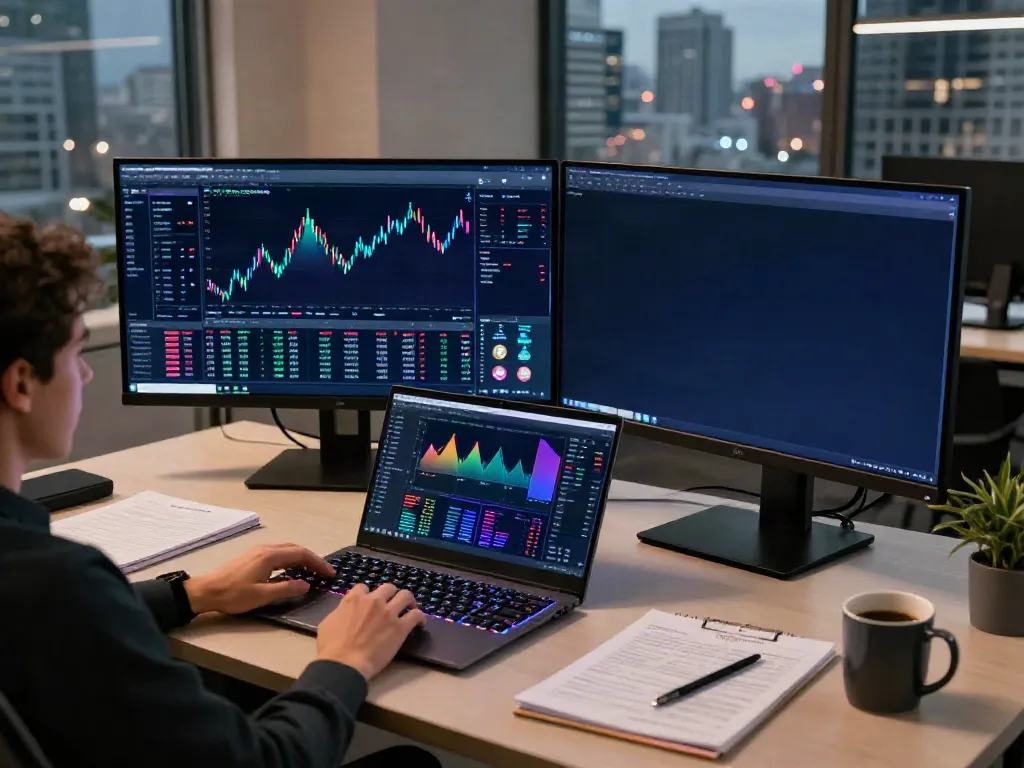 Crypto trading workspace showcasing market data API use with real-time chart displays, digital wallet, and trading tools.