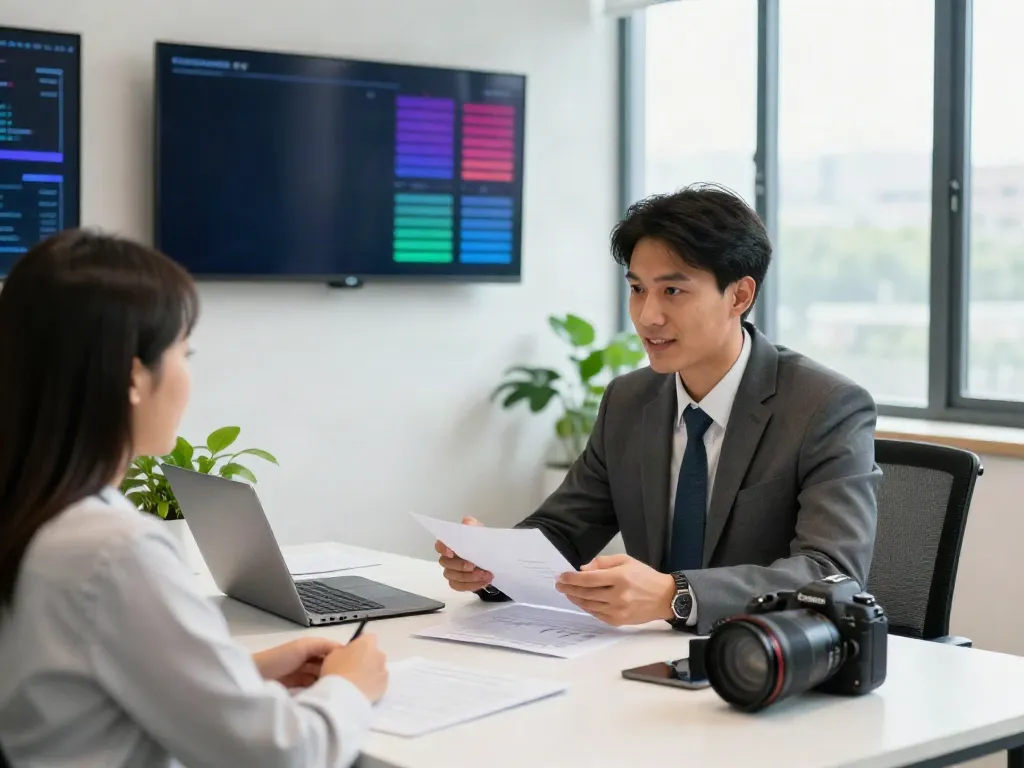 Finance Broker in Brisbane consulting with a client in a modern office setting