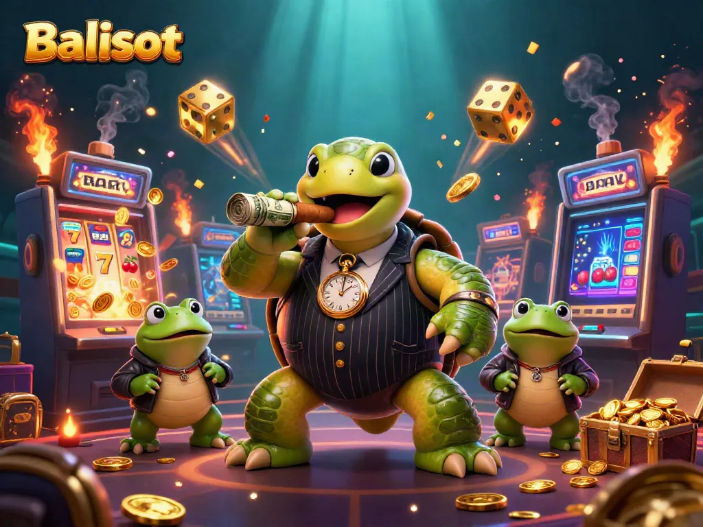 Experience the vibrant Balislot scene with animated casino characters and jackpot elements.