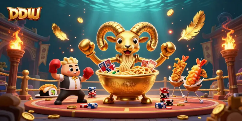 Engage with DDUU in a vibrant casino scene featuring dynamic characters and rich game elements.