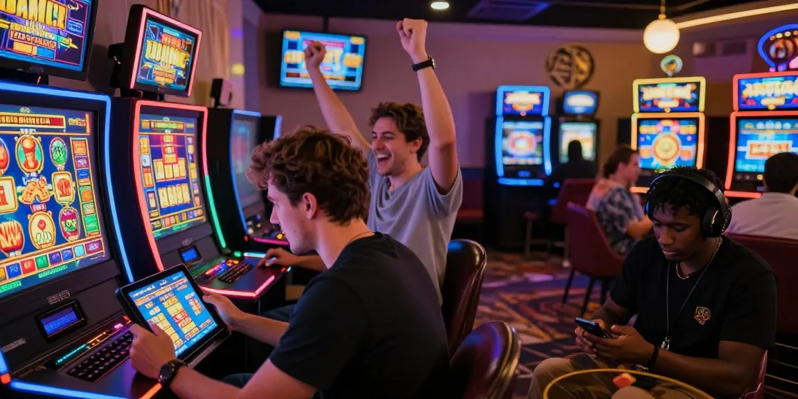 Engaging players at situs slot gacor celebrating wins in a lively online gaming atmosphere.