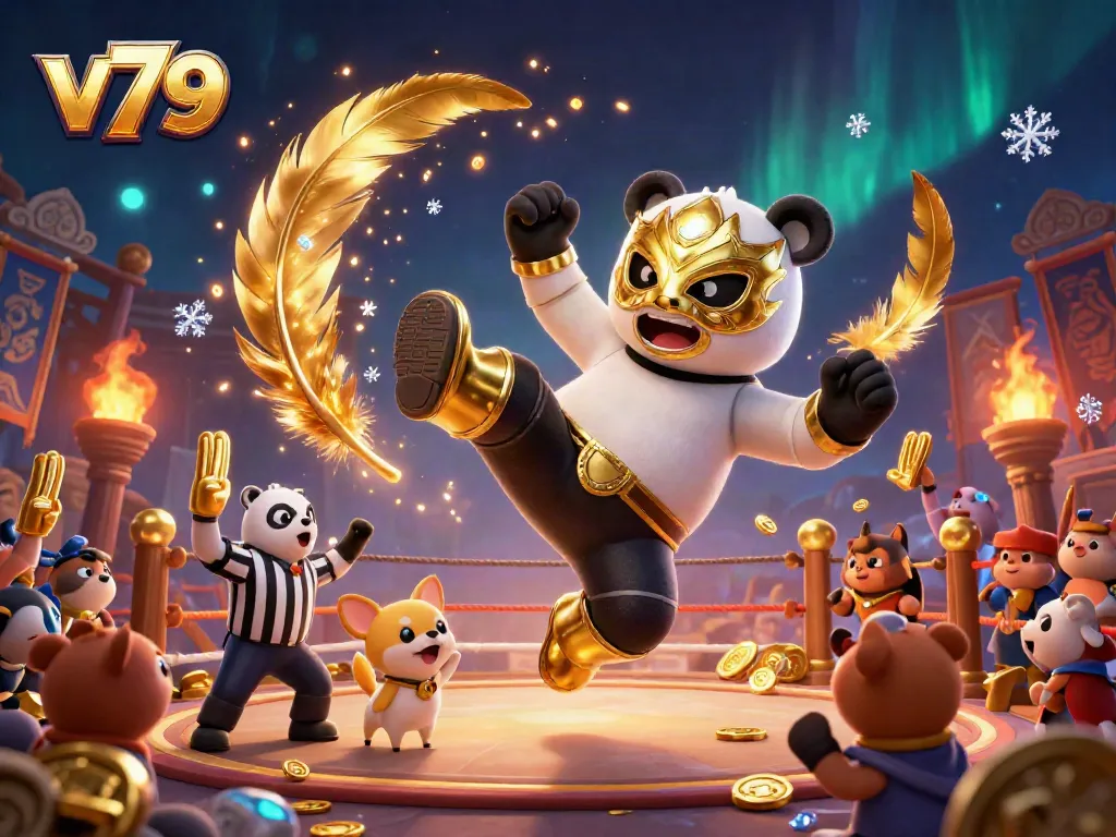 Engage in thrilling excitement at v79 with a dynamic gambling scene featuring a wrestler panda and crowd cheering.