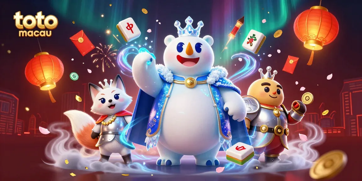 Toto Macau captivates with a 3D scene featuring an ice king polar bear and a silver-armored snow fox amid festive casino elements.