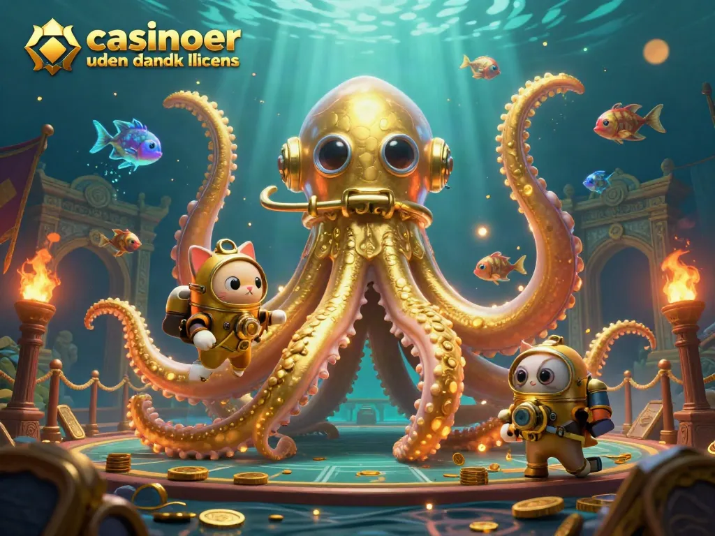 Engage in thrilling gameplay at casinoer uden dansk licens featuring a mythical kraken and diving cat scene.