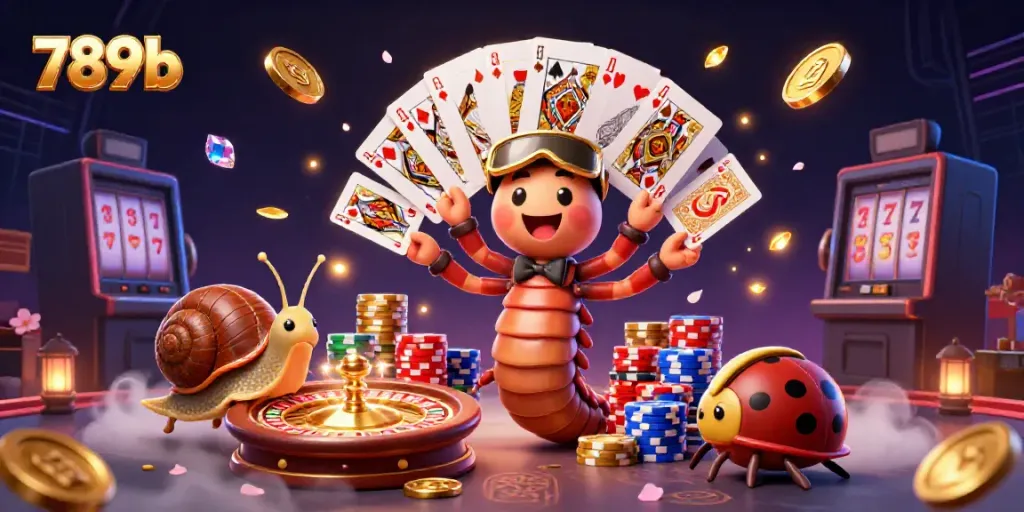 Engage with 789b's dynamic casino gameplay featuring a millipede dealer and vibrant gaming elements.