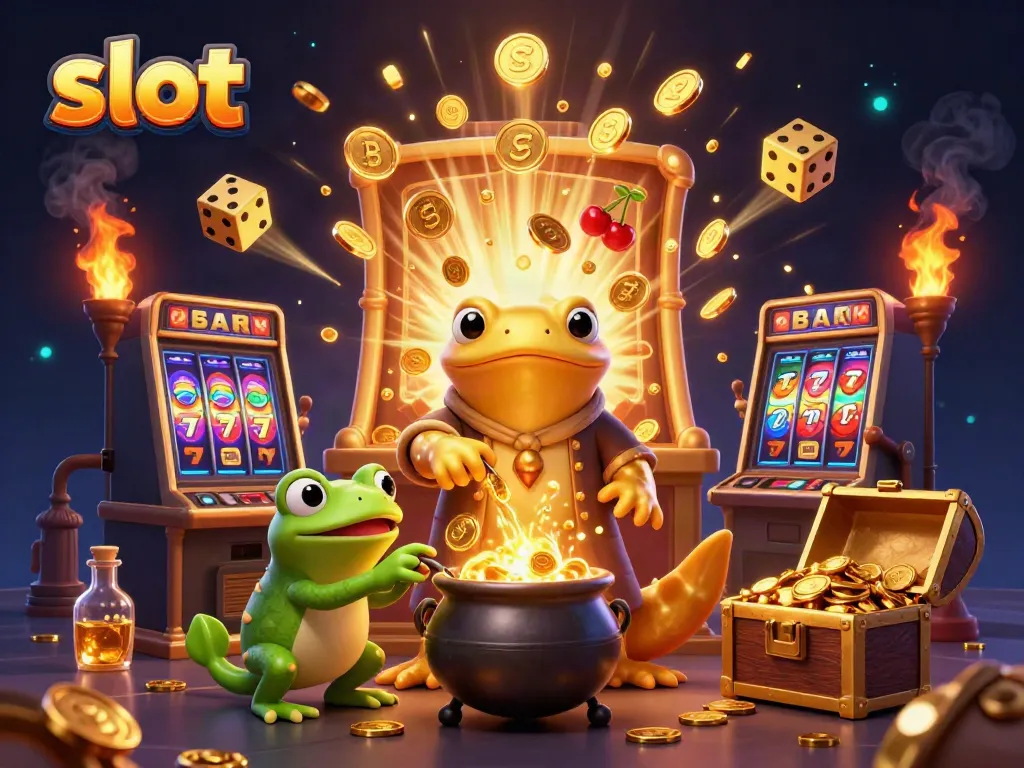 Experience the excitement of slot gaming in a vibrant scene with gold coins and colorful symbols.