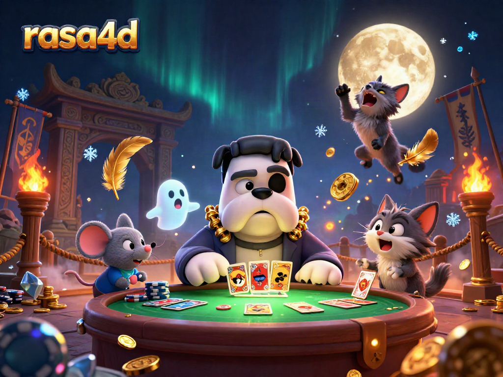 Berjudi di rasa4d dengan anjing Frankenstein dan kucing werewolf dalam suasana kasino yang menyeramkan.
