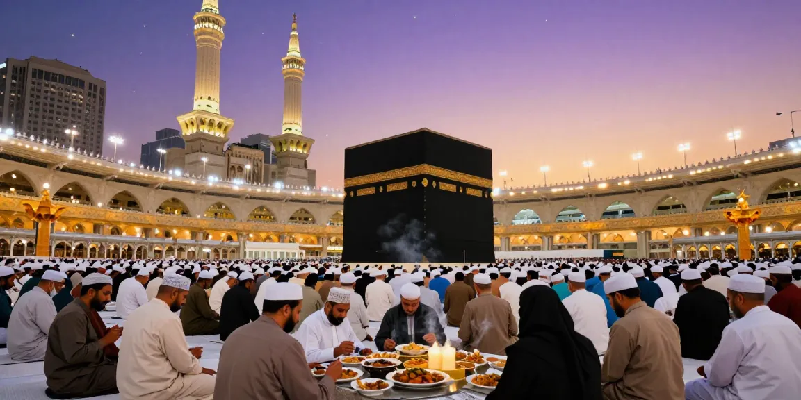 Experience the moving Umroh Ramadhan pilgrimage in Makkah, with thousands gathered for prayer at sunset, offering an unforgettable vacation.