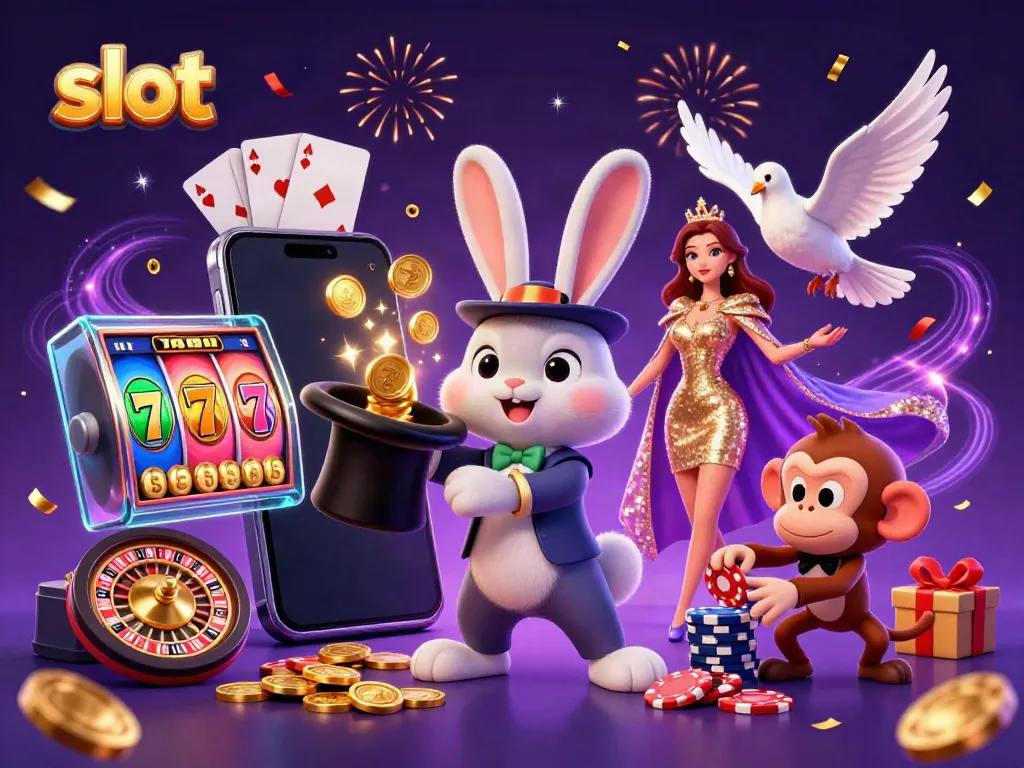 Spinning slot reels and winning coins mesmerize players in a lively casino scene.