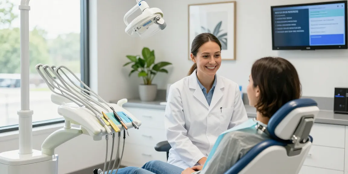 Friendly dentist Mooresville nc welcoming a new patient in a modern dental office.
