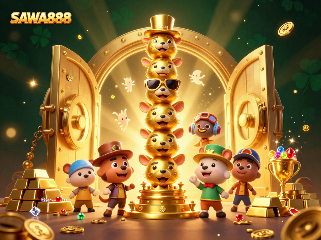 Spin the reels at SAWA888 with a vibrant casino experience featuring a golden totem and treasure elements!