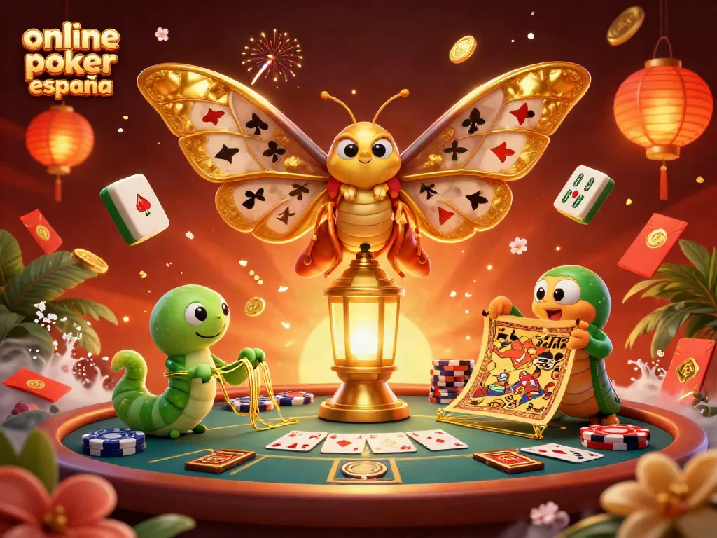 Juega al póker online en España en una escena vibrante llena de acción y elementos de casino.