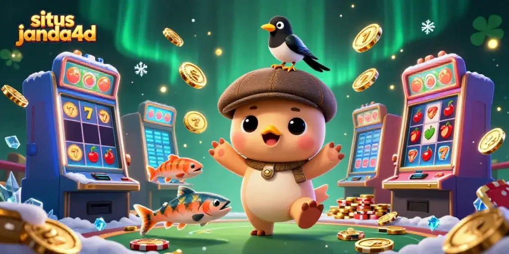 Permainan slot menarik di situs janda4d dengan karakter lucu dan koin keberuntungan bersinar.