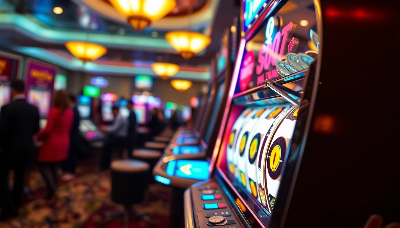 Slot demo terbaru yang menarik dengan mesin slot berwarna-warni di kasino.