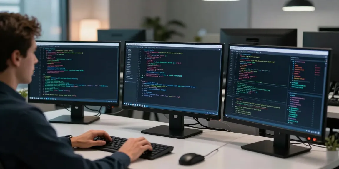 Cybersecurity professional analyzing hidden wiki dark web data on multiple screens in a modern office environment.