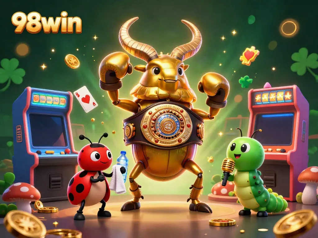 Engage in astonishing wins at 98win with vibrant colorful arcade games and characters vying for victory.