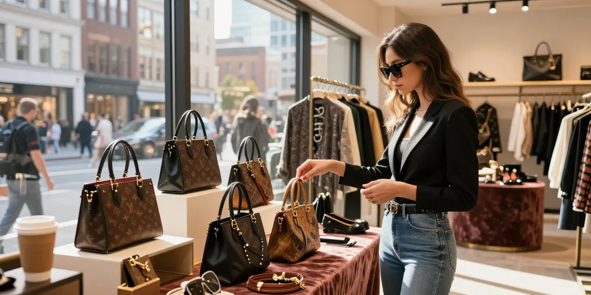 Stylish woman exploring high-quality 레플리카 handbags in upscale boutique.