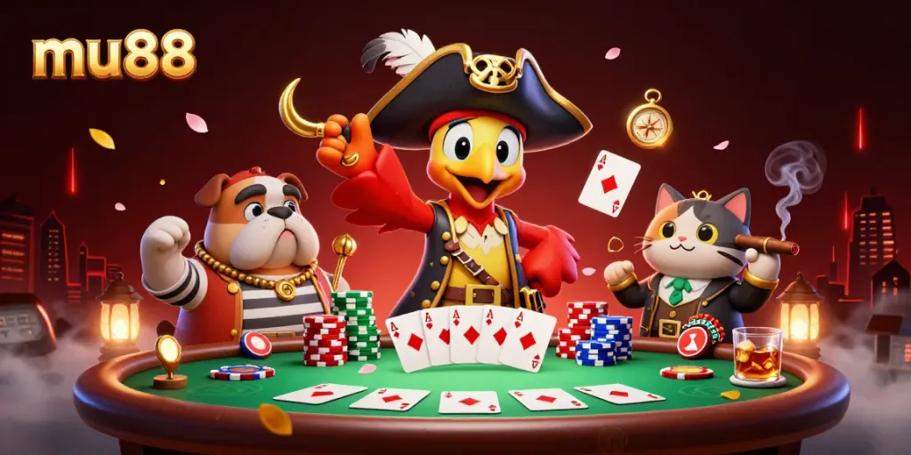 Engage in action-packed poker with mu88 as the pirate captain directs a thrilling game.