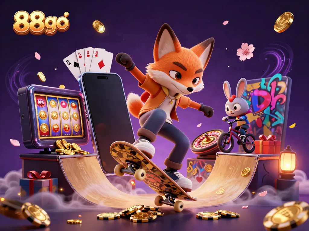 88go accelerates excitement with a dynamic casino scene featuring a fox and rabbit.