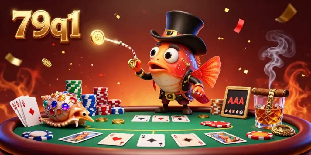 Experience thrill with 79q1, a deep-sea anglerfish attracting coins in a dynamic casino scene.