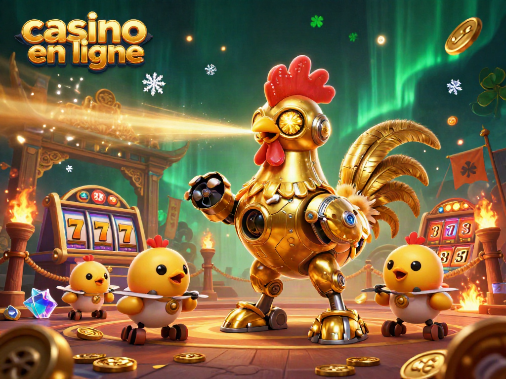 Jouez comme un pro au casino en ligne avec ce robot doré futuriste gravant des motifs d'or.