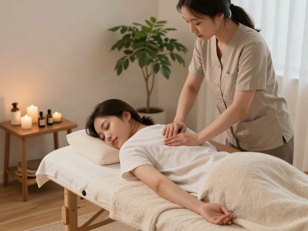 Experience 강북출장안마 in a serene home setting with a therapist providing a soothing massage.