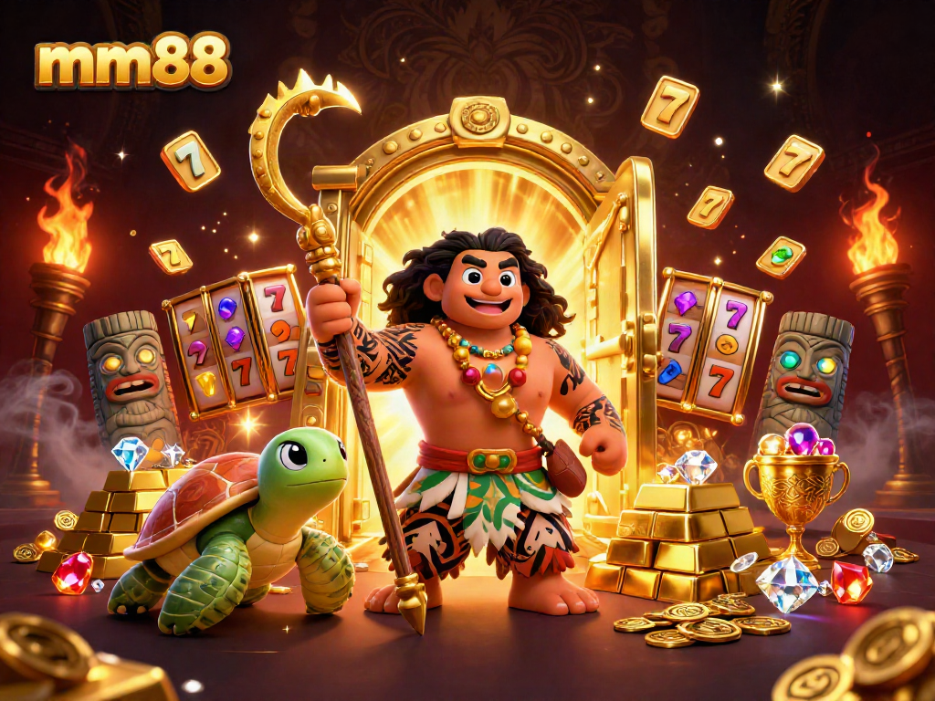 Engage in high-stakes slots gameplay with mm88 featuring vibrant 3D characters and treasure elements.