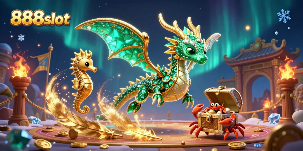 Engaging scene showcasing 888slot with sea dragon and treasure, capturing excitement of online gaming.