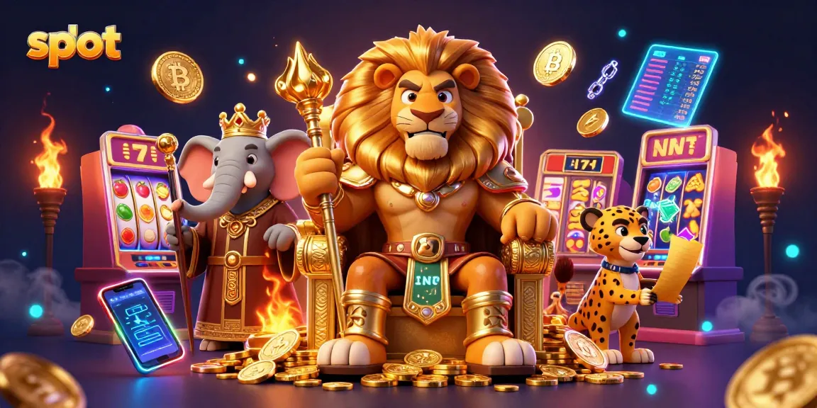 Spin the slot reels with a fierce lion king as your guide in this dynamic casino illustration.