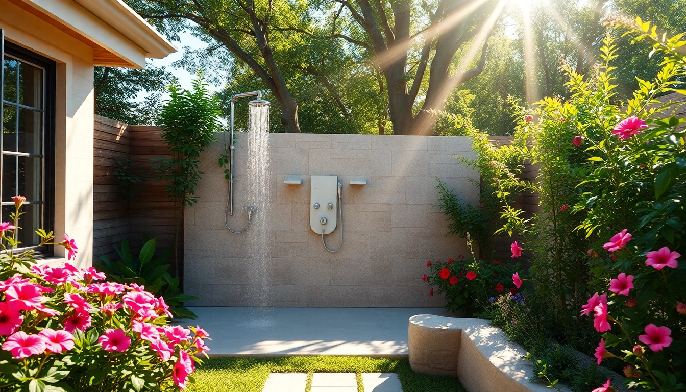 Experience sunny shower USA in a refreshing backyard setting with vibrant flowers.