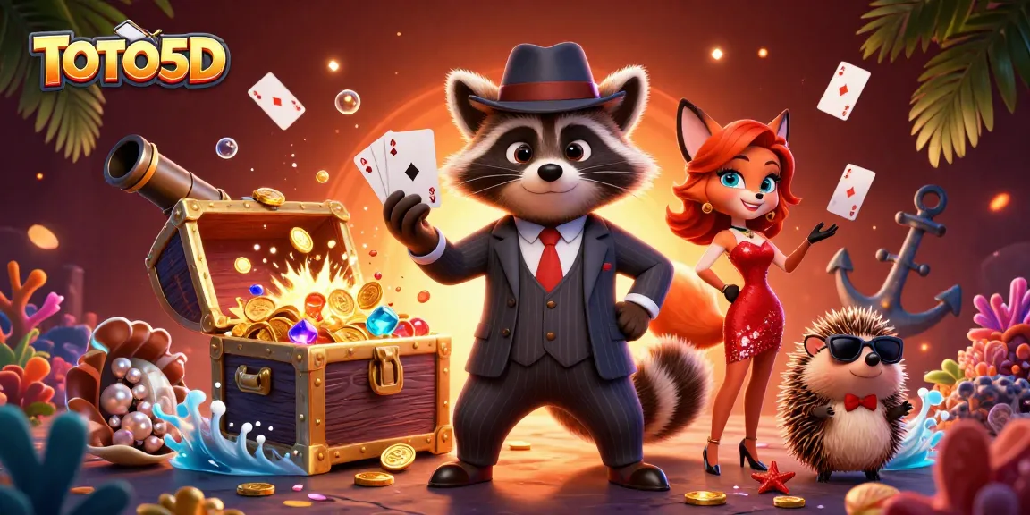 TOTO5D - Experience thrilling lottery action with a raccoon and fox in a vibrant casino setting